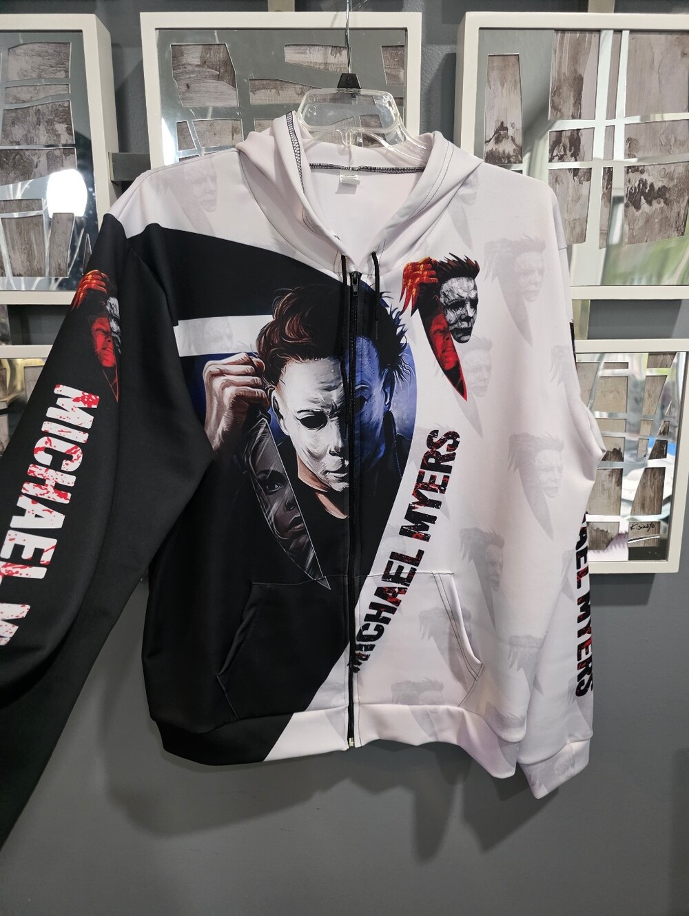 Michael Myers Two-Tone Graphic Zip Hoodie - Black & White. XL